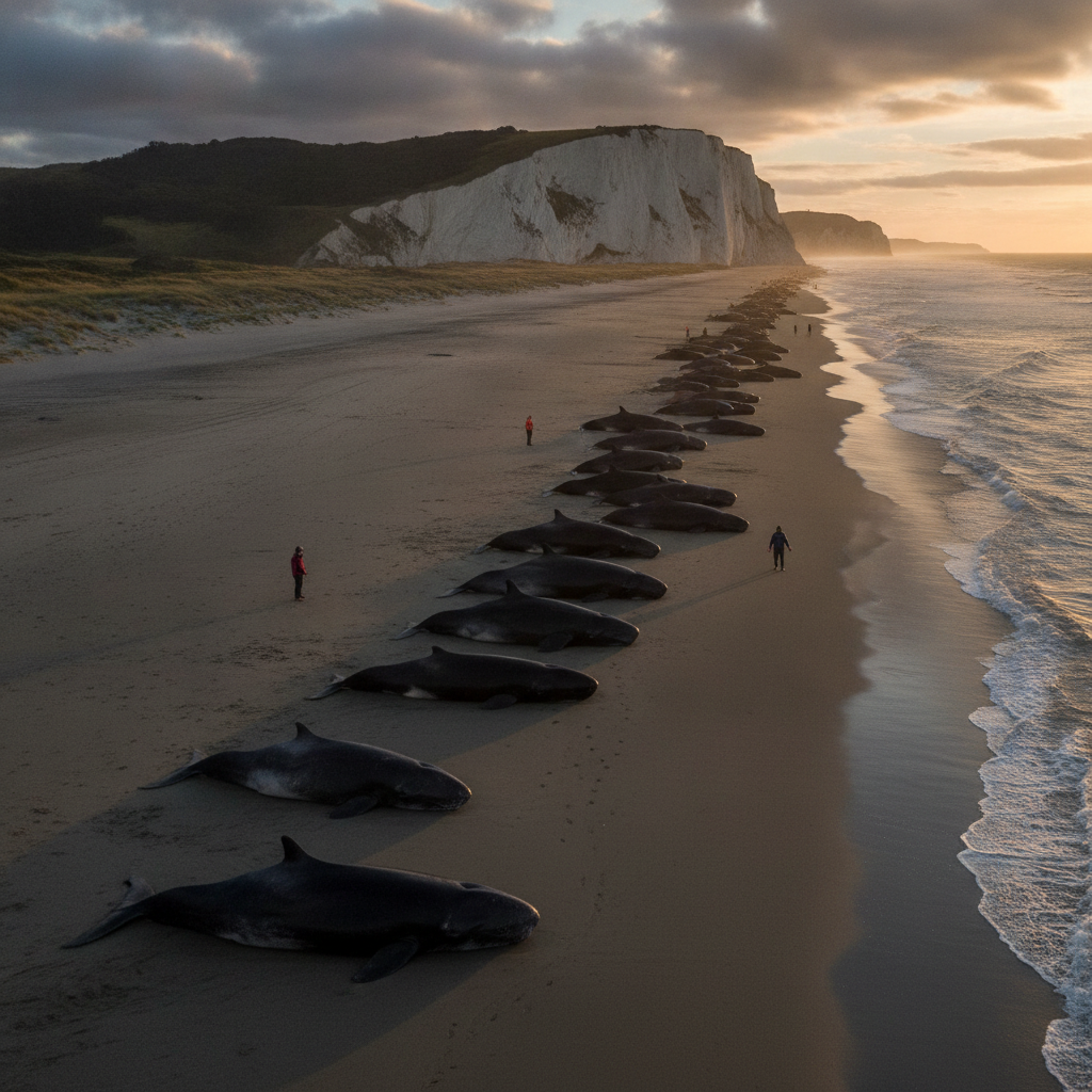 416 Pilot Whales were Stranded at Cape Farewell (New Zealand)