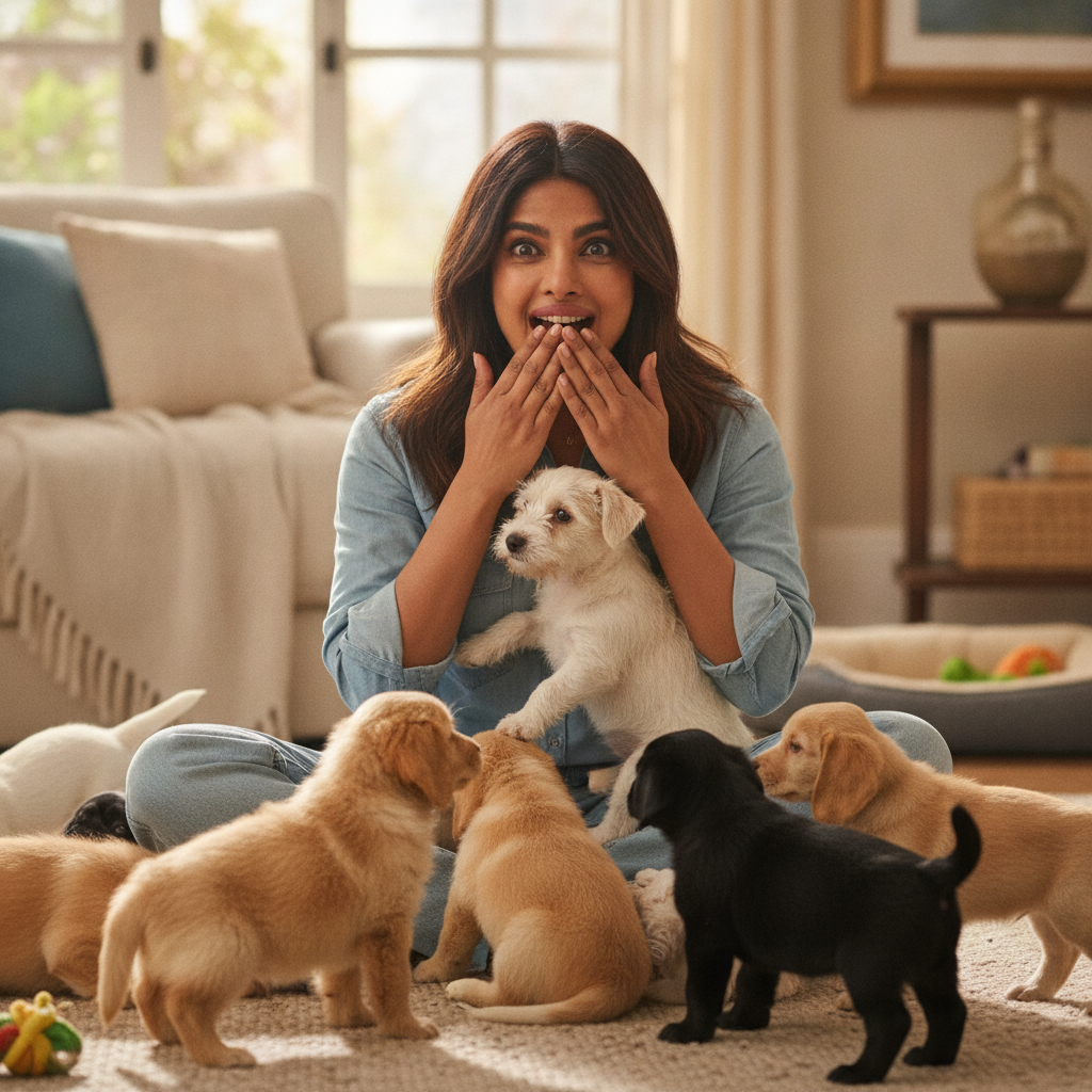 Surprised Priyanka Chopra With Puppies And Then She Adopted One.